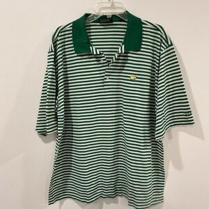 Masters Collection Golf Shirt Polo Green White Stripe Men X-Large  100% Cotton